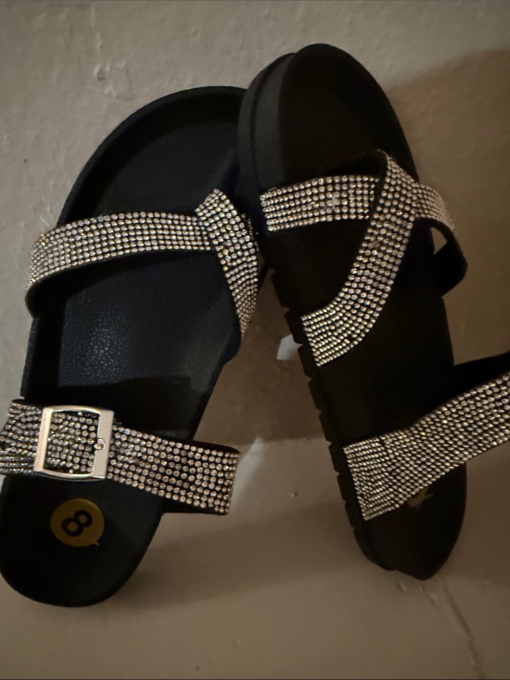 Sandals Black & Silver Rhinestone Women's Sparkle Slides NWOT